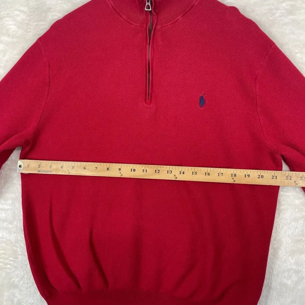 Polo Ralph Lauren Sweater Mens XL Red Pima Cotton Waffle Knit Quarter Zip Pony - Picture 7 of 11